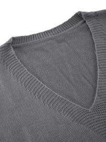 Plus Size Women Plus Size Pullover Sweater, Casual Comfortable V-Neck Sleeveless Knit Top - Grey - View 9
