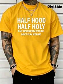 You Play With Me And Pray Together.Printed T-Shirt, 1 Piece,% Cotton, Casual Men's T-Shirt In Season, T-Shirt With Round Neck And Cotton Short Sleeve, Christmas Gift.2025 - 黃色 - 查看 1