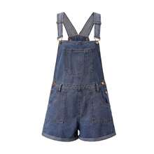 Denim Overalls Mini Dress For Women High Stretchy Adjustable Strap Jean Short Dress With Pockets, Solid Color/Camouflage/4th Of July USA Flag Print Sleeveless Suspender Dress - Z15641-Xanh lam - Xem 6