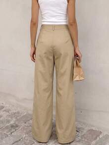 Women's Casual Everyday Commute Solid Color Loose Wide Leg Pants, Versatile For All Seasons, Minimalist, Quiet Luxury - Khaki - View 6