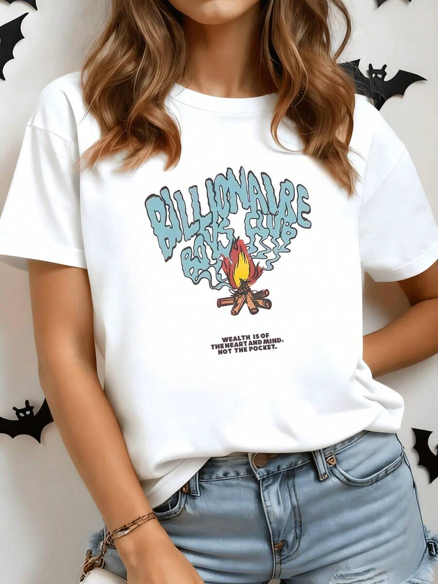 Fuego que simboliza la pasión interior y la riqueza espiritual que surge del corazón y la mente camiseta de mujer con mensaje inspirador y arte moderno casual - Blanco - Ver 1