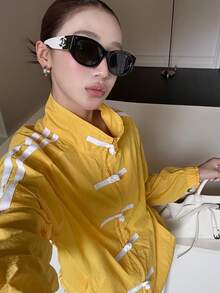 Áo khoác thể thao cổ đứng nút ếch phong cách Trung Hoa mới, kiểu preppy dáng rộng, casual đa năng, trẻ trung, chống nắng cho nữ - Màu vàng - Xem 8
