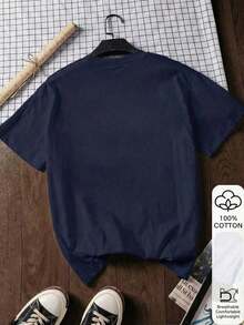 Cute Vintage 90s Goose Design T-Shirt, Comfortable Short Sleeve T-Shirt With Cartoon Letter Print, Suitable For Various Occasions, As A Gift For Festivals, Birthdays, Music Festivals, Casual And Versatile Wear, For Beach Vacations, Simple And Fashionable, Suitable For Daily Wear By Women And Girls. - 藏蓝色 - 查看 3