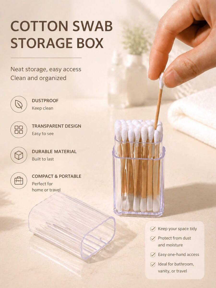 3pcs/Set Square Acrylic Toothpick Holder, Transparent Storage Box, Small Jewelry Organizer, Swab Dispenser, Flip-Top Swab Organizer, Plastic Box For Swabs, Toothpicks, Dental Floss, Suitable For Bathroom, Desk, Vanity, Portable, Dust-Proof, Household, Makeup Tools, Carry-On - Multicolor - View 1