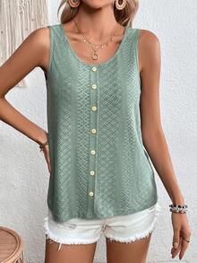 LUNE Camiseta de verano para mujer con botones en el frente y cuello redondo, informal - verde menta - Ver 7