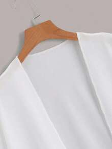 Kimono suelto con mangas con flecos de unicolor para mujer, adecuado para vacaciones - Blanco - Ver 3