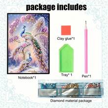 DIY 5D Diamond Painting Kit - Peacock Pattern Notebook Memo Box - Unique Handmade Gift, Diamond Art Set, Asymmetrical Round Shape, Unique Handmade Gift For Office And Home Desk - BJ071 - View 5