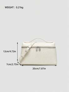 1 pieza Bolso de hombro cuadrado de unicolor con textura de grano de litchi en PU, bolso de mano pequeño para mujer, adecuado para combinar con diaria, salidas, compras, fiestas, bol - Marfil 2 - Ver 10