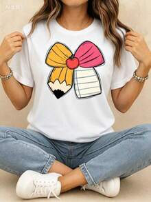 This Casual T-Shirt Features A Simple Print, A Round Neck, And Short Sleeves. The Classic, Basic Design Is Universally Flattering, And The Loose, Relaxed Fit Feels Comfortable And Breathable. The Fine, Soft Texture Is Soft Against The Skin And Breathable, So It Won't Pill Or Lose Its Shape Over Time. The Subtle, Elegant Print Design Is A Must-Have For Summer. This Versatile Piece Pairs Perfectly With All Kinds Of Bottoms-You Can't Go Wrong. - 白色 - 查看 7