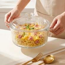 Round Clear Glass Casserole With Lid, Borosilicate Glass Bakeware, Oven Microwave Freezer , Kitchen Cookware Set For Food Serving - View 6