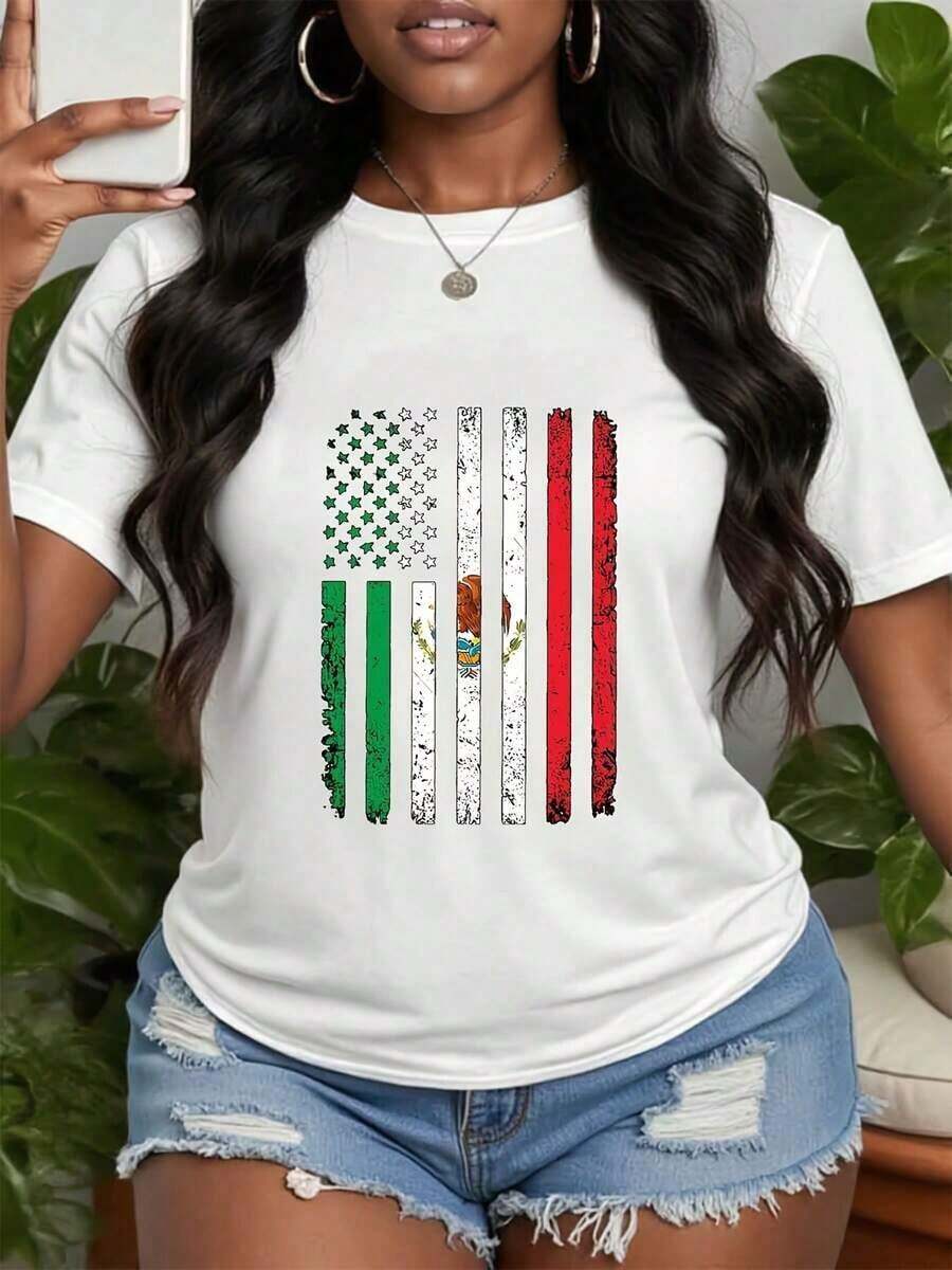 Camiseta Negra para Hombre del Día de la Independencia de México, de Algodón, Manga Corta, Estilo Patriótico, Cómoda, Transpirable, Estilo Casual, Prenda de Orgullo Nacional, Adecuada para Festivales y Celebraciones, Regalo para Novia. - Blanco - Ver 1