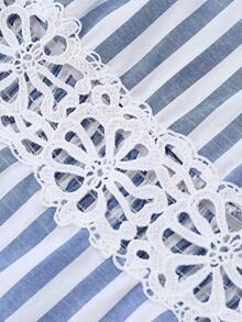 XHEGlowEve Vestido midi de línea A con cintura de parche de rayas azules y blancas de algodón y lino, con recorte de encaje hueco, elegante y encantador para uso diario, vacaciones, citas, moda de calle francesa, retro y versátil para primavera y verano, nuevo diseño sin mangasXHE - Multicolor 2 - Ver 7