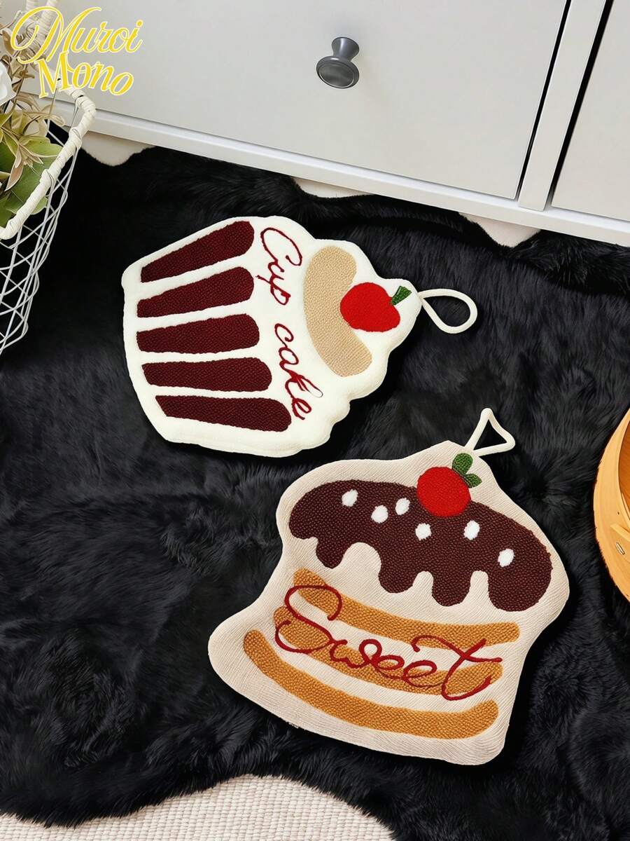 1/2pcs Cartoon Cake, Cute Hand Towel, Can Be Hung, Thick For Students, Kitchen And Bathroom Hanging, Convenient For Home Use And Carrying For Bathroom Kitchen Decor Dish Cloths Kitchen Towel - Multicolor - View 1