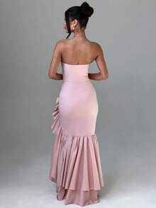 Sleeveless Knit Maxi Dress With Ruffles, Elegant And Sensual Bustier Spring Summer Fashion - Pink - View 5