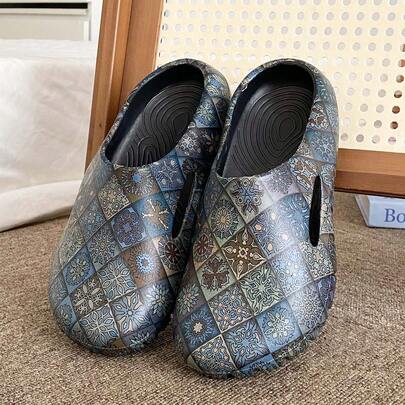 2026 Hot Selling Retro Printed Closed Toe Slippers For Women, Comfortable Casual Slip-On Beach Sandals, Versatile For Commuting And Leisure