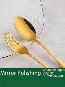 Sleek Luxury Mirror Polished Spoons And Forks Set Ensuring Long Lasting Shine Modern Heavy Duty Gold Silverware For Couples Classic Tableware Utensils For Modern House Sets Daily Dining Essentials Flatware Premium Quality Dining Tools - View 3