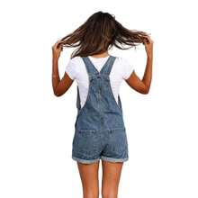 Denim Overalls Mini Dress For Women High Stretchy Adjustable Strap Jean Short Dress With Pockets, Solid Color/Camouflage/4th Of July USA Flag Print Sleeveless Suspender Dress - Z15641-Xanh lam - Xem 5