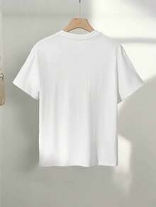 Graphic Print T-Shirt, Short Sleeves, Round Neck, Casual Top For Summer And Spring, Women's Clothing, Women's Winter Clothing - 白色 - 查看 4