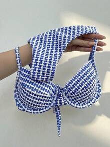 Bikinx Women's Bohemian Style Strap Tie-Up Textured Bikini Set, Summer Beach Vacation - Blue - View 1