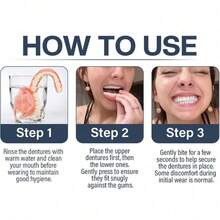 Unisex Upper And Lower Denture Set Easy Wearing Instant Simulated Prosthesis Comfortable For Daily Gathering Travel And All Year Round Use - It Can Replace Damaged Teeth - View 1