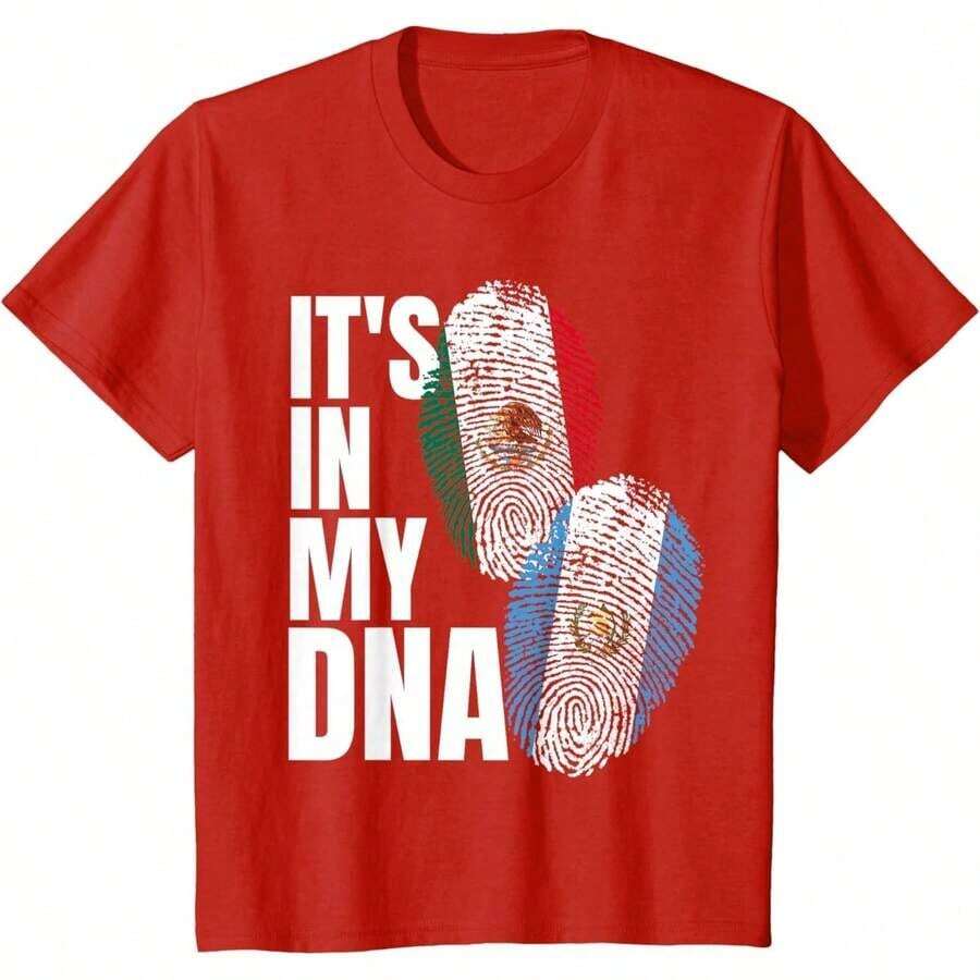 Nuevas Blusas Casuales de Verano para Mujer - Camiseta Unisex de Manga Corta con Cuello Redondo de Algodón Suave, Estilo Vintage Urbano, con Bandera de Guatemala y México - 100% Algodón, Tejido Suave, Manga Corta, Transpirable y Fresca - Rojo - Ver 1