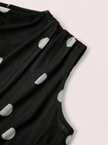 xheEllevyn Vestido elegante de longitud media con pliegues y estampado de lunares para mujerxhe - Blanco y Negro - Ver 3