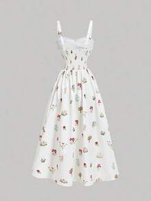 Vestido elegante de fiesta con estampado floral, cintura fruncida y lazo delantero para mujer - Multicolor 2 - Ver 5