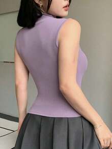 Tops de mujer de cuello alto, ajustados, sin mangas y con envolvente - Morado - Ver 4