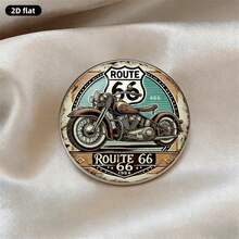 1pc 2D Flat 66 Route Motorcycle Brooch, Stainless Steel Material, Round Glass Top, Unique Creative Accessory Suitable For Backpacks, Clothes, Collars And Hats - A - View 5