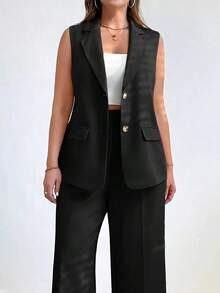 de mujer para verano y otoño, ropa de mujer de negocios, ropa de moda casual para ir y venir, ropa de vacaciones, ropa de oficina, ropa casual de negocios, ropa de orgullo, ropa de talla grande, blazer sin mangas de un solo pecho de unicolor, - Negro - Ver 1