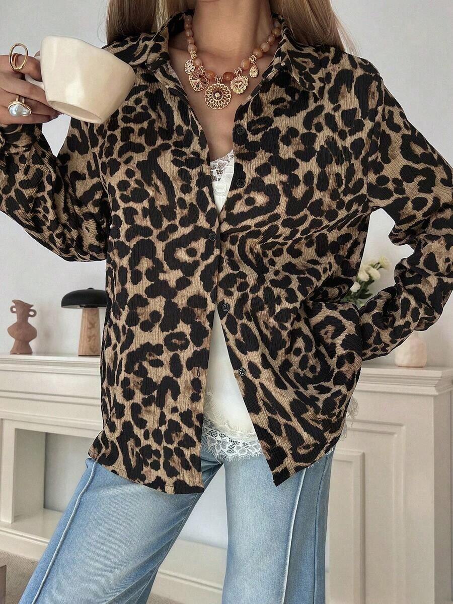 Camisa de mujer de manga larga de unicolor casual, para primavera y otoño, blusas de manga larga estilo Y2K, ropa de mujer de otoño - Café integral - Ver 1