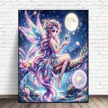 1pc DIY Diamond Art Kit - Moon Fairy Pattern, Round Diamond Mosaic Art Craft Kit, Suitable For Beginners, Home Wall Decor, Unique Gift, No Frame - No Frame - View 2