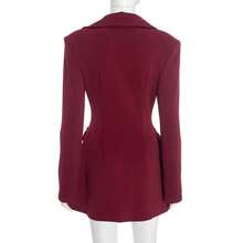 Vestido blazer de manga larga, corte ajustado, color sólido, estilo casual de otoño, diseño de bolsillos falsos en copa - Burdeos - Ver 6