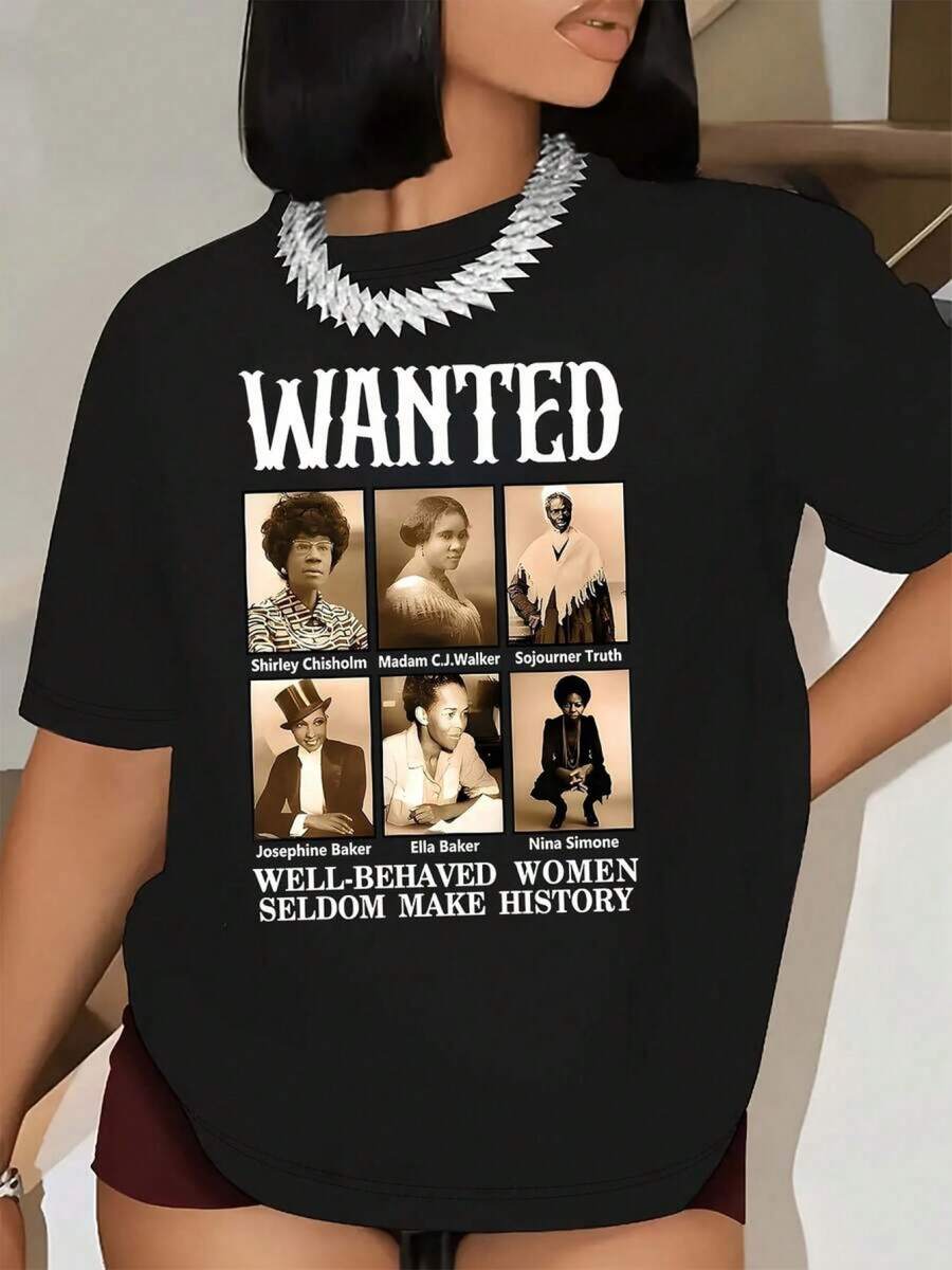 Camiseta única con diseño impactante de mujeres históricas junto a la frase emblemática en estilo y2k ideal para mostrar tu personalidad y celebrar la historia de mujeres pioneras en la moda actual perfecta para cualquier ocasión y destacar en tu guardarropa R3JL - Negro - Ver 1