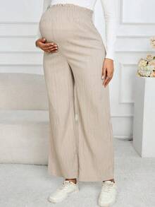 Pantalones anchos casuales sueltos de cintura de bolsa de papel de unicolor para maternidad, pantalones de maternidad, pantalones anchos de maternidad, ropa de maternidad para mujeres - Albaricoque - Ver 4