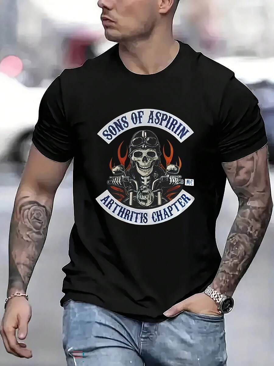 Camiseta unisex de manga corta, Avant-Garde Graffiti Hombres Manga corta Camiseta - Con características destacadas a Roca Estilo Diseño, Máquina Lavable Fácil a Par Informal Tripulación Cuello Superior, Cómodo Y Transpirable Adecuado para Primavera Verano, Y Otoño Wear,playeras hombre, , ,  mujer,romwe hombres, boho chic,maestras regalos,camiseta para conjuntos de mujer con curvas para mu,y2k, - Negro - Ver 1