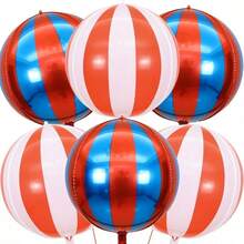 Elegant Striped 4D Round Foil Balloons Set, Red White And Blue Mylar Party Decor, Circus Carnival Gala Backdrop, 4th Of July Decorations, Father's Day Gift, Mother's Day Gift, Graduation, Appreciation Day Gifts, Anniversary, Birthday, Outdoor Inflatable Pool Party Supplies, Home Décor Room Decor, Balloon Wall Art Photo Props - View 4