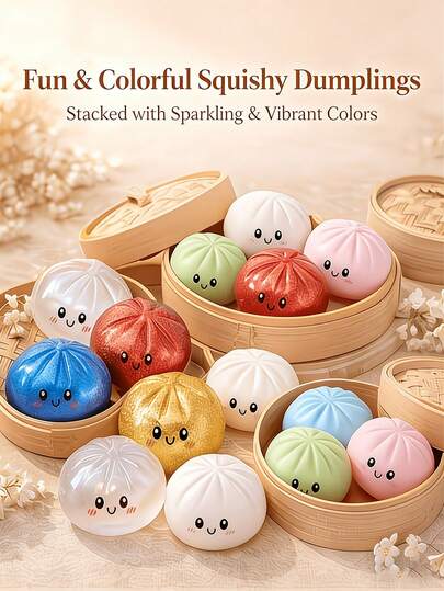 Cute Multicolor Bun Squeeze Toy - Realistic Slow Rising Stress Ball, Best Office Desk Tool For Anxiety Relief, Adorable Steamed Bun Design, Soft & Bouncy, Perfect For Office Relaxation & Home Decor, Travel Essential, Ideal Christmas, Halloween, Thanksgiving & Birthday Party Gift (Includes Steamer)