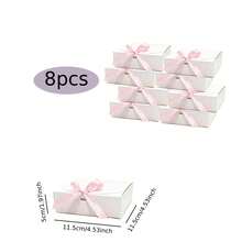 3 Sizes Available, White Gift Box With Lid & Blue Ribbon, Paper Invitation Gift Box For Bridesmaids, Suitable For Wedding, Birthday, Christmas, Party Favors - View 10