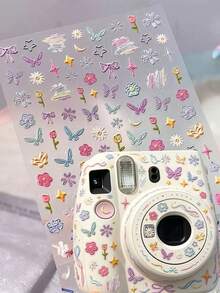 1pc Macaron Graffiti Decorative Sticker, Flower Star Butterfly Design, Universal For Camera / / Instant Camera / Earphone Case, Decorative Accessory, Waterproof Self-Adhesive Sticker With Backing, Scratch-Resistant, Easy To Apply - 1pc TS-4130 - View 1