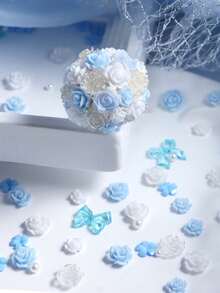 1 Pack Mixed 3D Flower & Bow Resin Filler Materials; Blue, White, Rose Epoxy Resin DIY Craft Supplies; Suitable For Making Hair Clips, Photo Frames, Earring Accessories And DIY Keychains; Ocean Themed Resin Filling Supplies - Multicolor - View 5