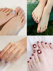 12Pcs 18K Gold Filled Toe Rings Minimalist Thin Wire Cubic Zirconia Summer Beach Toe Rings Open Adjustable Foot Jewelry For Women Silver Gold Tone - Gold - View 4
