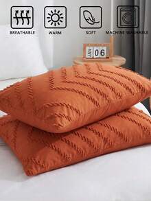 1/2pcs Wave Cutting Ceramic Red Pillowcase Set - Includes 1 Or 2 Pillowcases (No Insert), Reversible, Cute Fresh Cottage Style, Lightweight & Breathable, Machine Washable,CottageStyle - Burnt Orange - View 4