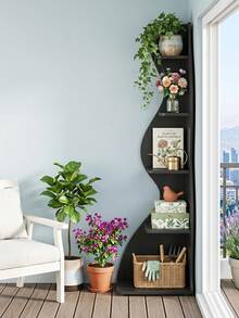 70-Inch Five-Layer Corner Bookshelf, Book Corner, Corner Display Cabinet, Room Decoration Shelf, Bedroom Decoration Shelf, Suitable For Living Room, Study And Bedroom, Easy To Install, Indoor Plant Stand, Modern And Simple Style - 黑色-升級款 - 查看 7