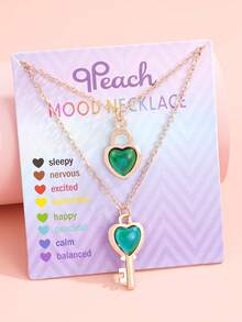 2Pcs/Set Teen Girls Balloon Mood Necklace Set Temperature Sensing Color‑Changing Heart Flower Butterfly Key Pendant Necklaces Friendship Daily Jewelry - Multicolor - View 8