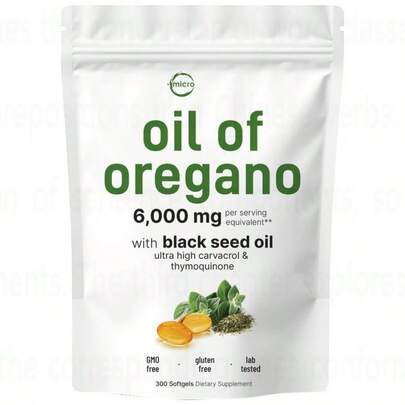Oregano Oil With Black Seed Oil, 300 Softgels Natural Dietary Supplement For Daily Wellness