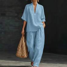 Women's Two-Piece Set, European And American Style, Spring/Summer 2026, Loose Fit, Casual, Comfortable, Simple, Solid Color - Green - View 3