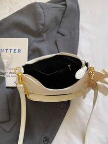 1 pieza Bolso de hombro de piel de PU de unicolor para mujer, bolso cruzado versátil para ir al trabajo, correa de hombro ajustable - Beis - Ver 5
