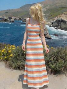 Vestido deslizante acampanado con plisado en la cintura - Multicolor - Ver 2