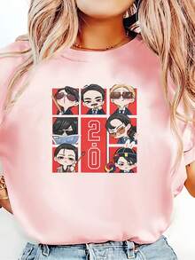 Women's Q Style Fan-Made T-Shirt, Suitable For All Seasons - Cute Chibi Actor Collection T-Shirt With Iconic Designs, Crew Neck, Machine Washable For Casual Wear (No Parts) - White - View 6